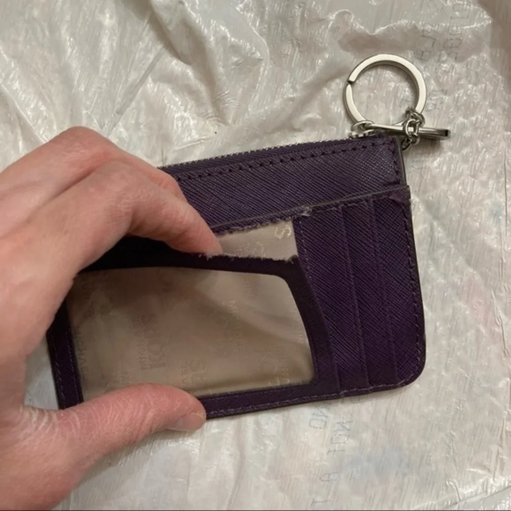 Michael Kors purple/silver ID card key ring wallet
